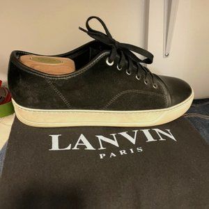 Lanvin Men's Black Suede & Leather Cap Toe Sneaker